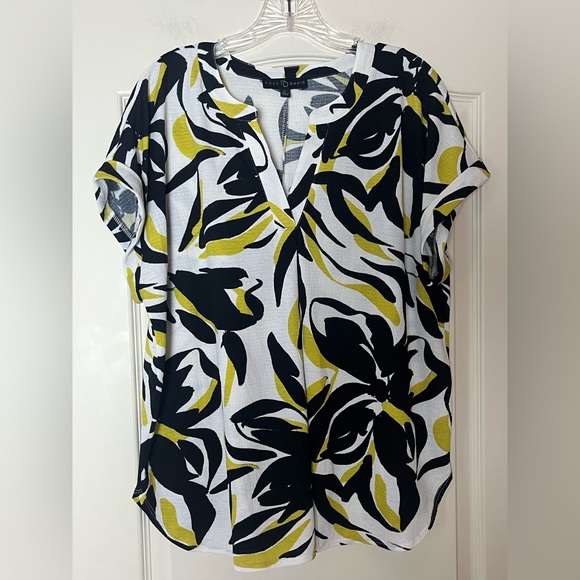 Fred David Tops - Fred David Stylish Black and Lime Short Sleeve Women's Blouse Size XL